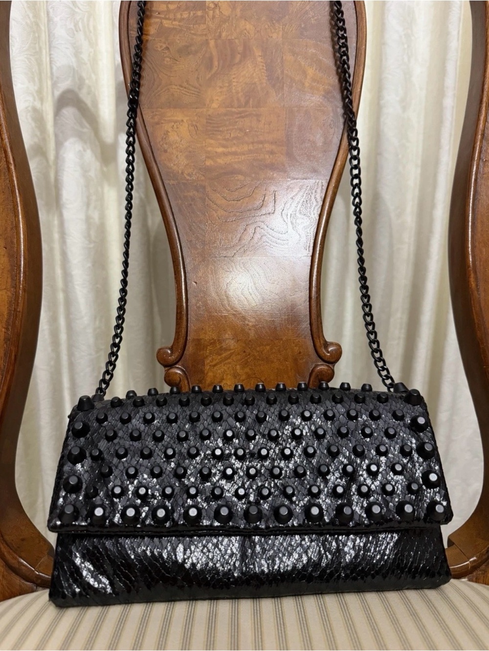 Steve Madden Black Studded Chain Shoulder Clutch